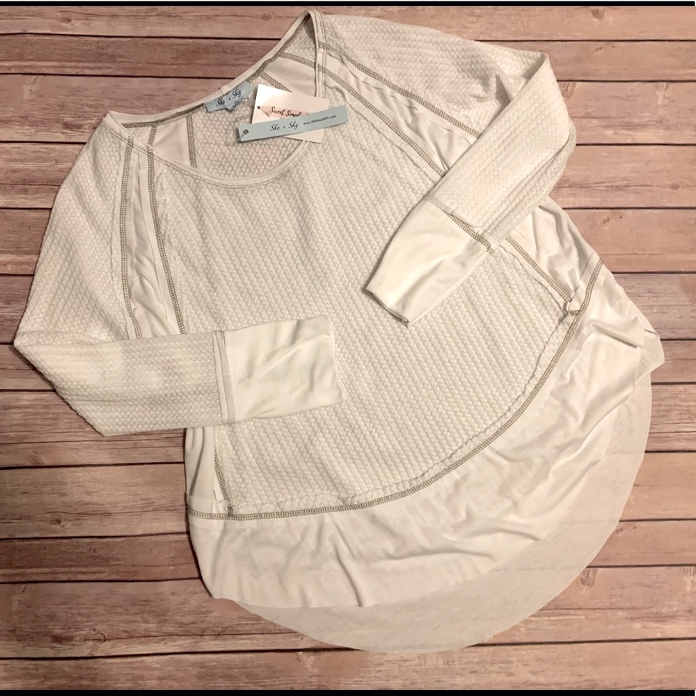 ⏳ NWT She + Sky White waffle knit long sleeve top